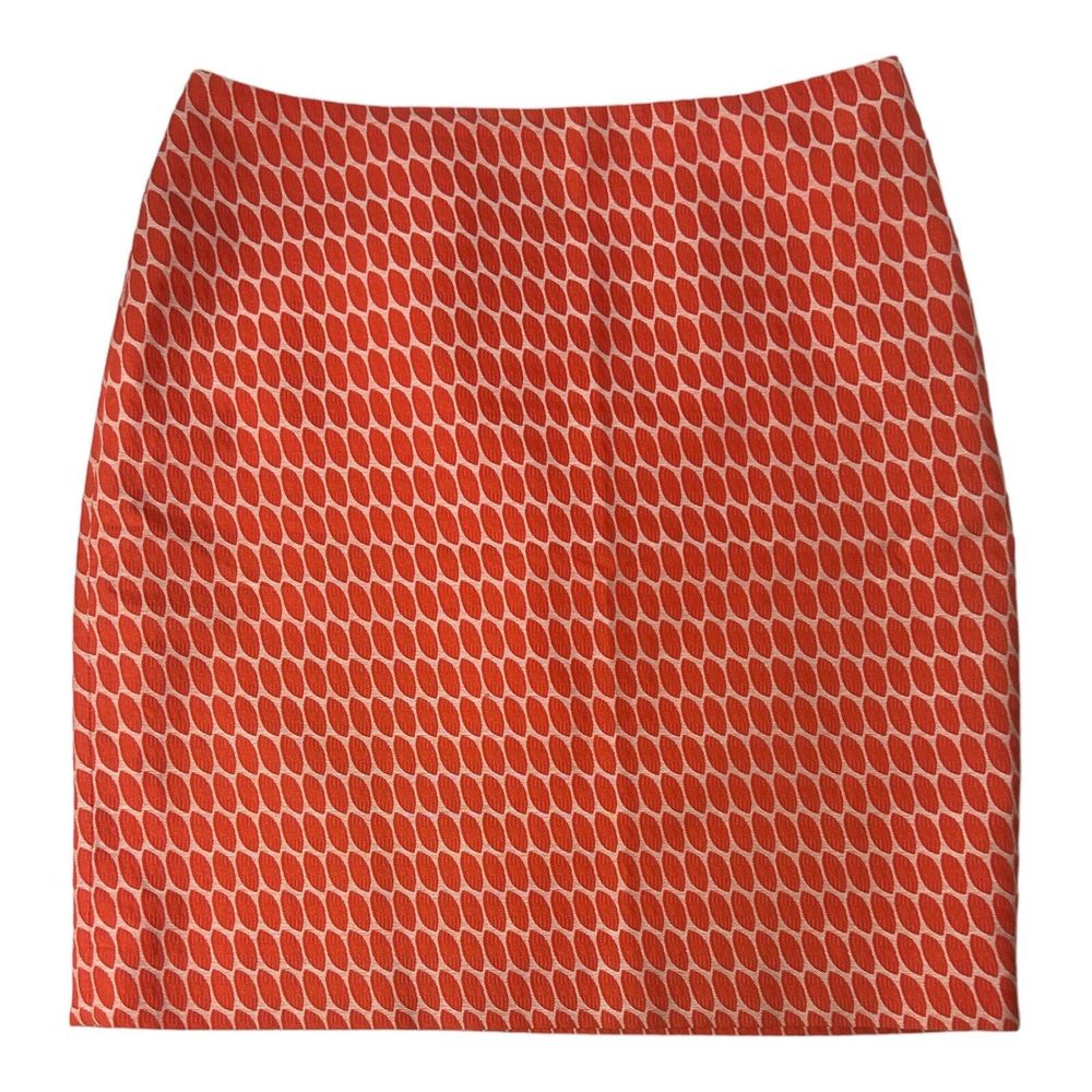 Ann Taylor Pencil Skirt Salmon Orange & White Cotton Blend 18” Side Zip Size 2